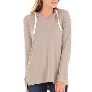 Free Fly XL Women's Taupe Waffle-Knit Hoodie pullover